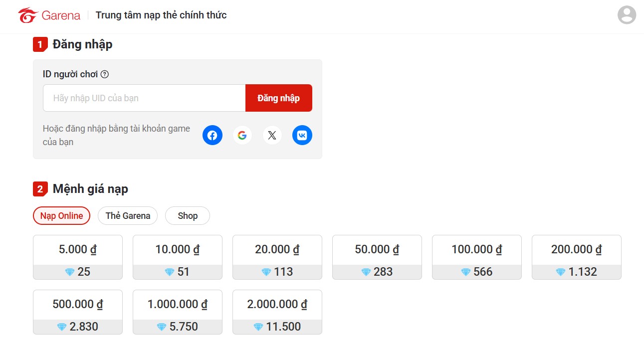 Cập nhật bảng giá nạp thẻ Garena Free Fire mới nhất 2026 - Ảnh 2